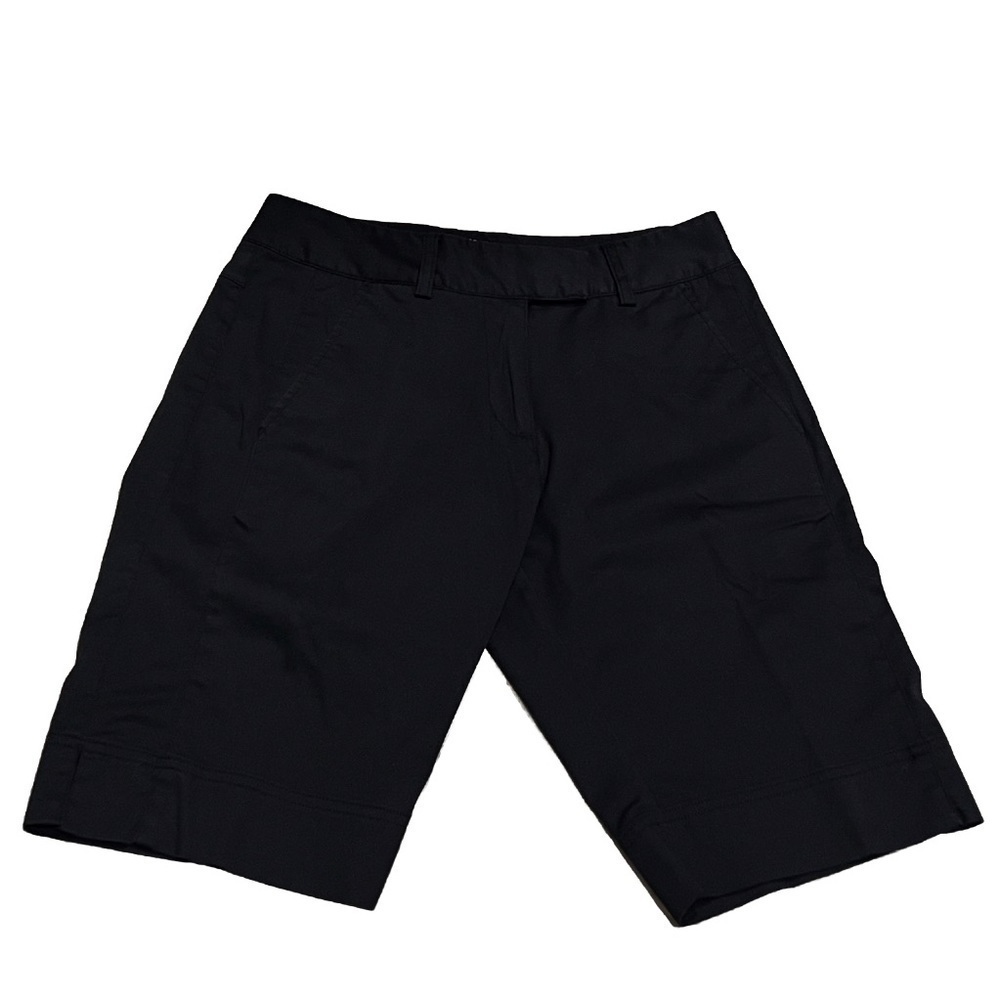 Adidas Stretch Mid Rise Bermuda Shorts Solid Black Size 4 Pockets Zip Closure